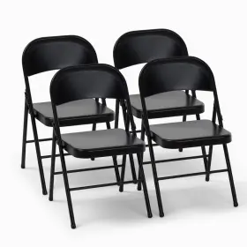 14715blk4l Cosco Black Residential Standard Metal Folding Chair Indoor Or Outdoor -4 Pack