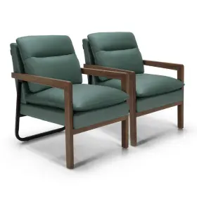 H9i-10n168gn Costway 2 Accent Lounge Chair Solid Wood Legs With Steel Bracket Green Fabric 2set