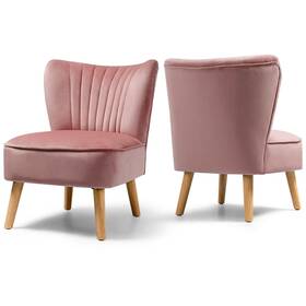 Costway 2 Hw66637pi Set Of 2 Armless Accent Chair Modern Velvet Leisure Sofa With Feet Pads Pink