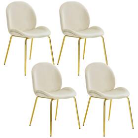 Costway 210051be-2a86 Set Of 4 Velvet Accent Chairs Dining Side With Gold Metal Legs Beige