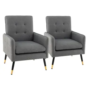 210505gra185 Costway 2pcs Modern Single Sofa Chair Linen Fabric Accent With Solid Metal Legs Gray