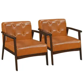 211149bna1235 Costway 2pcs Accent Chair With Armrest And Rubber Wood Frame Button Tufted For Room