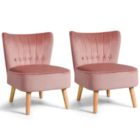 266638pia804 Costway Set Of 2 Accent Chair Tufted Velvet Leisure Upholstered Single Sofa Pink