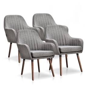 Costway 266744gr-2a822 Set Of 4 Accent Chairs Fabric Upholstered Armchairs With Wooden Legs Gray