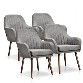 266744gr-2a822 Costway Set Of 4 Accent Chairs Fabric Upholstered Armchairs With Wooden Legs Gray