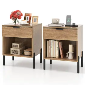 2u10501us-naa15 Costway 2pcs Nightstand With Charging Station Drawer Compartment Modern Side End Table
