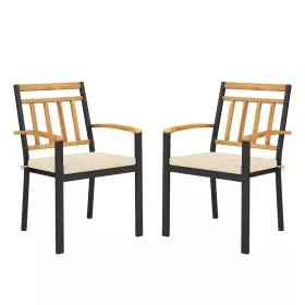 Costway 445029564554 2-piece Metal Outdoor Dining Chairs With Black Plus Natural