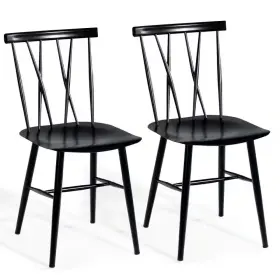 Costway 445031784780 Black Steel Dining Chairs Side Armless Cross Back Kitchen Bistro Caf Set