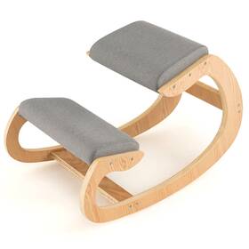 Costway F072gra6576 Ergonomic Kneeling Chair Wood Rocking Posture Stool With Cushion Back Neck Grey