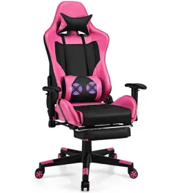 Ghmhsku00931 Costway Pink Iron Reclining Gaming Chairs With Adjustable Arms