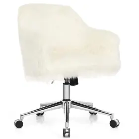 Ghmhsku01065 Costway White Faux Fur Swivel Office Chair Adjustable Task Fluffy Vanity