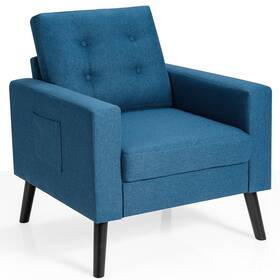 Costway H041nya8502 Modern Accent Armchair Upholstered Single Sofa Chair With 2-side Pockets Navy