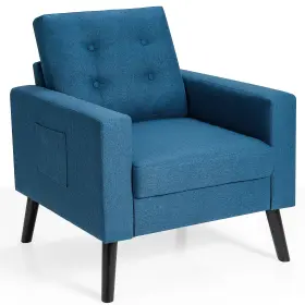 H041nya8502 Costway Modern Accent Armchair Upholstered Single Sofa Chair With 2-side Pockets Navy