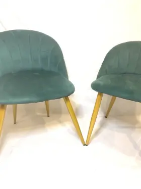 H051gn-2a8010 Costway Set Of 2 Velvet Accent Chairs Dining Side With Gold Metal Legs Green