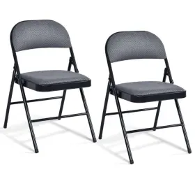 H164-2a9296 Costway 4pcs Folding Chairs Fabric Upholstered Padded Seat Metal Frame Home Office