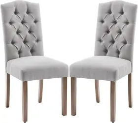 H221gra13410 Costway Set Of 2 Tufted Dining Chair Parsons Upholstered Fabric With Wooden Legs
