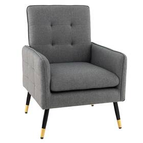 Costway H505gra8896 Linen Fabric Accent Chair Modern Single Sofa With Solid Metal Legs Gray