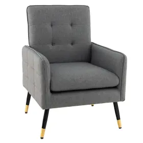 H505gra8896 Costway Linen Fabric Accent Chair Modern Single Sofa With Solid Metal Legs Gray