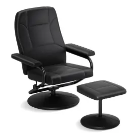 H578gra8423 Costway Swivel Pu Leather Recliner Chair Lounge Accent Armchair With Ottoman Black
