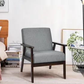 H639gra13846 Costway Fabric Accent Armchair Rubber Wood Legs Upholstered Lounge Chair Dark Grey New