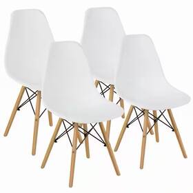 Costway H931wh-dta10005 4 Pcs Mid Century Dsw Dining Side Chair Wood Legs Modern Armless Seat White