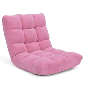 H991pia9867 Costway Adjustable 14-position Floor Chair Folding Lazy Gaming Sofa Cushioned Pink