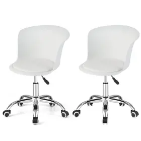 H9i-10nd9it-2 Costway Set Of 2 Faux Leather Seat Adjustable Office Ergonomic Chairs In White Swivel No
