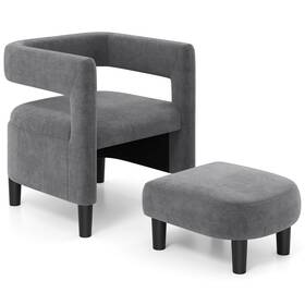 Costway Hcst00382 Comfy Accent Armchair With Footrest Upholstered Velvet Barrel Chair And Ottoman Set