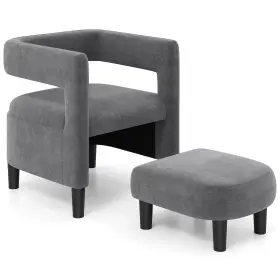 Hcst00382 Costway Comfy Accent Armchair With Footrest Upholstered Velvet Barrel Chair And Ottoman Set