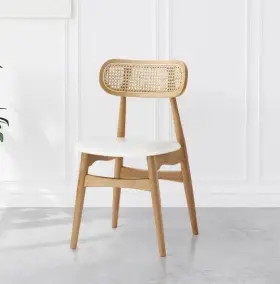 Hcst04713 Costway Homary Japandi Modern Wood Dining Chair Rattan Backrest Faux Leather Upholstery