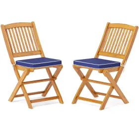 Hcst05395 Costway Outdoor Folding Chairs Set Of 2 Acacia Wood High-back Chair With Seat Cushions