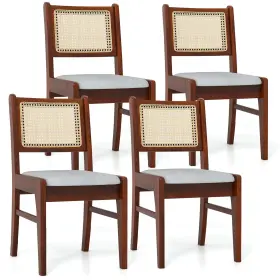 Hcst05491 Costway 4pcs Rattan Dining Chairs Upholstered Kitchen With Rubber Wood Frame