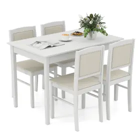 Hcst06741 Costway 5 Pcs Dining Table Set For 4 With Rubber Wood Legs Upholstered Seat Padded Backrest