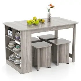 Hcst06916 Costway 5 Pieces Dining Table Set With Storage Shelf Rectangular Kitchen 4 Stools