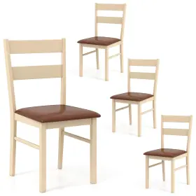 Hcst07341 Costway Wooden Dining Chair Set Of 4 With Rubber Wood Frame Padded Seat For Kitchen