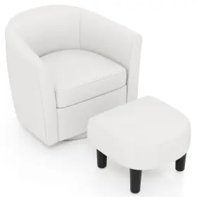 Hcst07666 Costway Swivel Barrel Chair With Ottoman Footrest Curved Backrest And Armrests Living Room