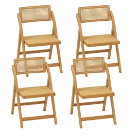Hcst08049 Costway Rattan Cane Folding Chairs Set Of 4 With Rotatable Backrests 330lbs Capacity