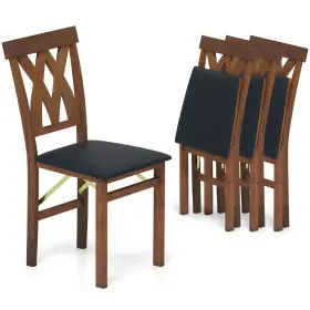 Hcst08238 Costway Folding Kitchen Chairs Set Of 4 With Rubber Wood Frame Padded Seat Pvc Leather