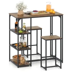 Hcst08883 Costway 3-piece Bar Table Set 2 Person Dining Furniture With Stools 3 Storage Shelves