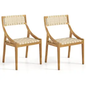 Hcst09104 Costway 2 Pcs Outdoor Dining Chair Teak Wood Armless Patio With Webbing Seat &
