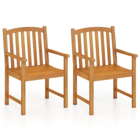 Hcst09824 Costway 2pcs Outdoor Dining Chairs Acacia Wood Slatted Patio With Inclined Backrest