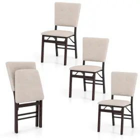 Hcst10389 Costway Foldable Dining Chair Set Of 4 With Padded Seat And Tilt Backrest Rubber Wood Legs