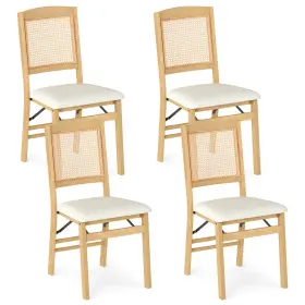 Hcst10638 Costway Folding Dining Chairs Set Of 4 With Linen Padded Seat And Rattan Backrest For Kitchen