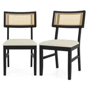 Hcst10993 Costway Rattan Dining Chairs Set Of 2 With Padded Seat Rubber Wood Legs And Curved Backrest