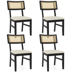 Hcst10994 Costway Rattan Dining Chairs Set Of 4 With Padded Seat Rubber Wood Legs And Curved Backrest