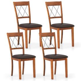 Costway Hcst11231 Dining Chair Set Of 4 With Rubber Wood Frame Padded Seat Cross Backrest For Room