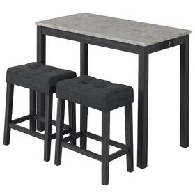 Costway Hcst11628 3 Pcs Bar Table Set With Charging Station Modern Counter Height Breakfast