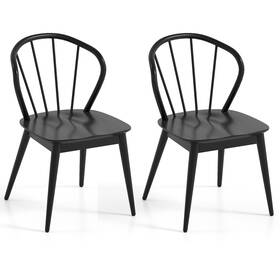 Costway Hcst11867 Wooden Dining Chair Set Of 2 With High Spindle Back Rubber Wood Legs Wide Seat