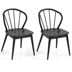 Hcst11867 Costway Wooden Dining Chair Set Of 2 With High Spindle Back Rubber Wood Legs Wide Seat