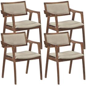 Costway Hcst12329 Rubber Wood Dining Chairs Set Of 4 With Arms Curved Seat And Back For Room Dark Beige